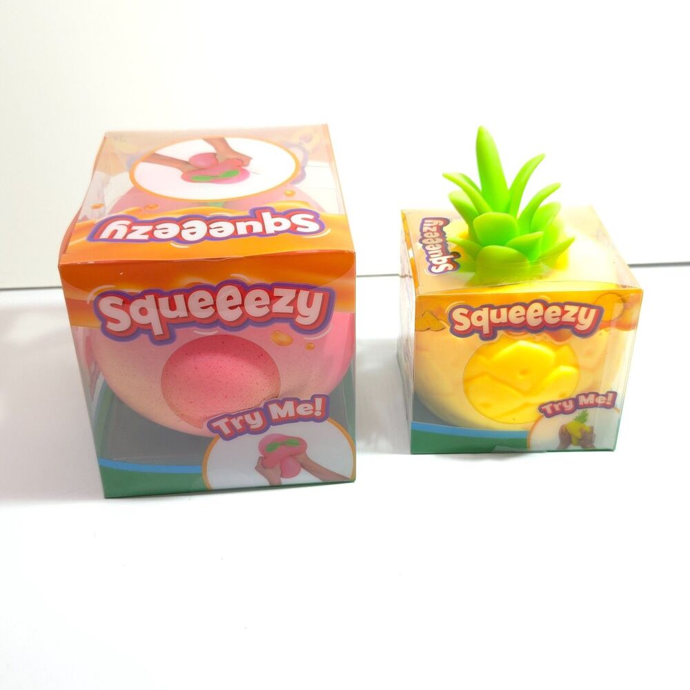 Squeeezy Fruit Stress Relief Toys Peach Pineapple Squeeze Toy Lot of 2